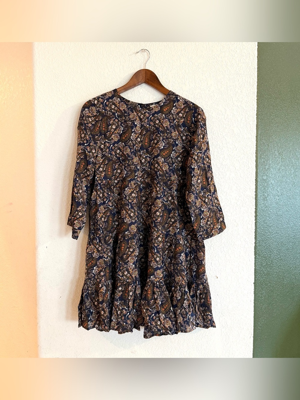 Natural Life Womens Dress Heidi Floral Tiered Babydoll Blue Brown Size Small